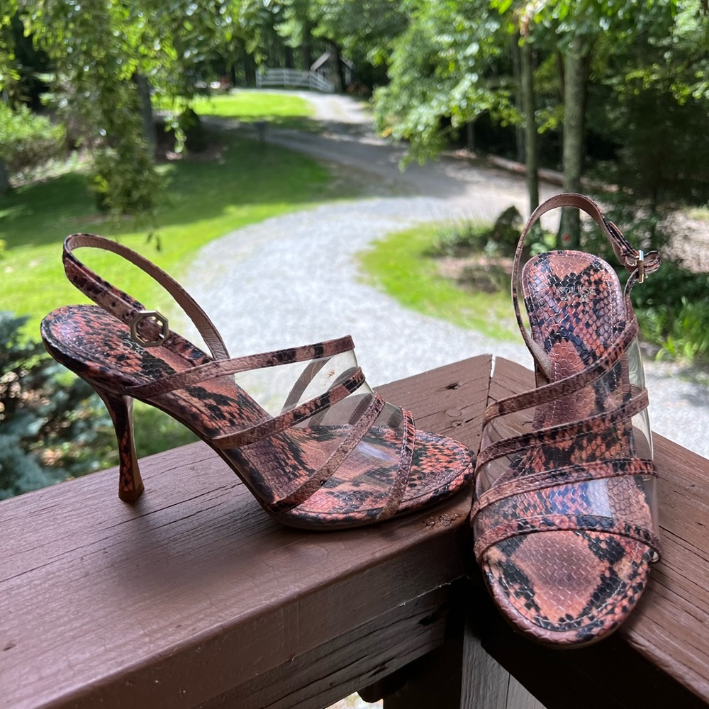 LOUISE ET Cie Nabila Pink Snakeprint Leather Peep Heels Women’s 6.5